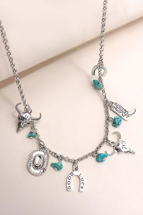 Southwestern Boho Boot Hat Charm Necklace