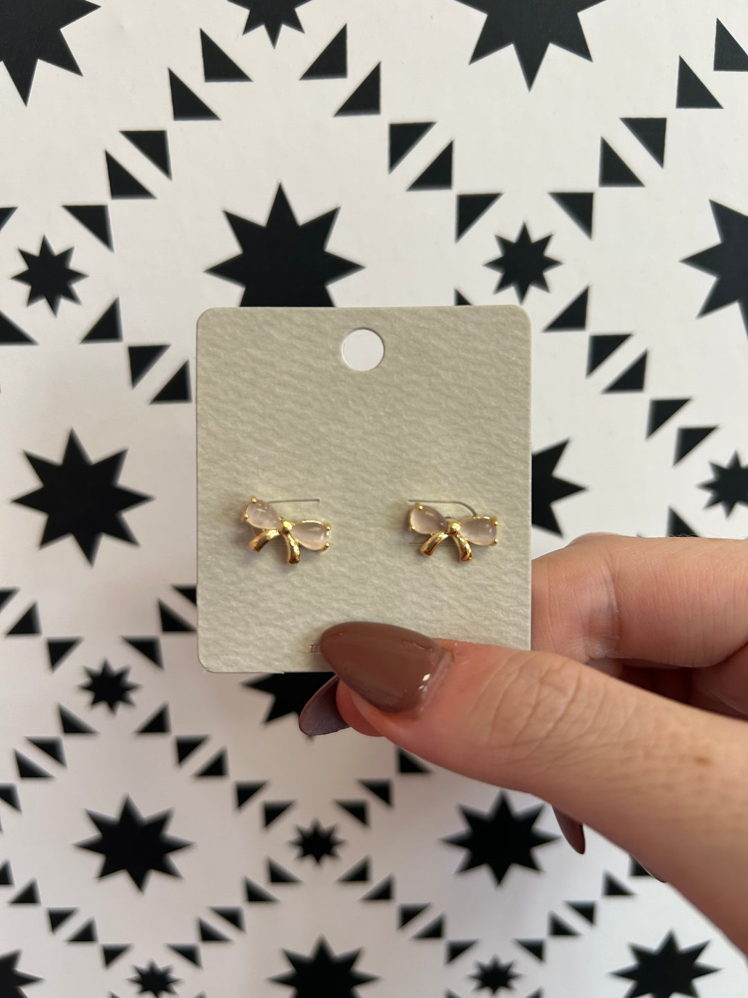 Glass Beaded Ribbon Bow Stud Earrings
