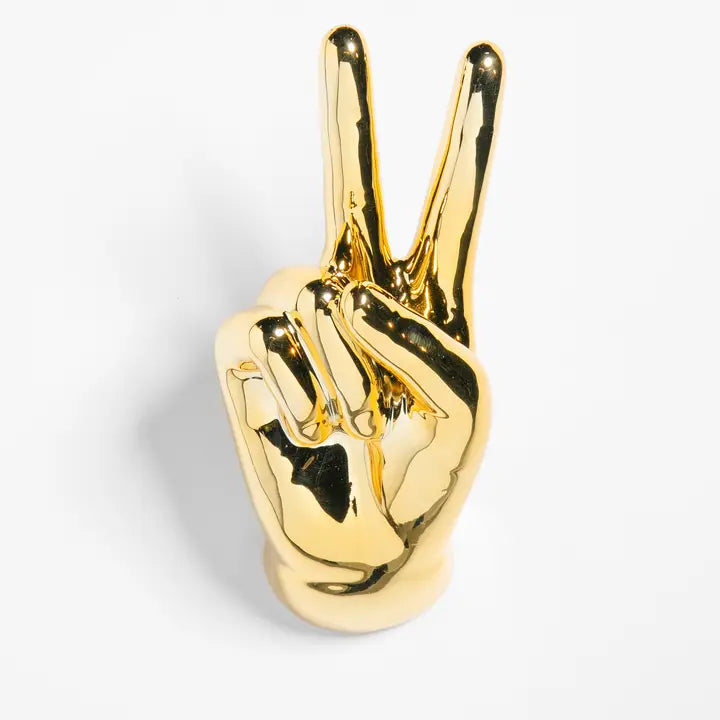 Gold Peace Hand Wall Mounted Hook Sculpture