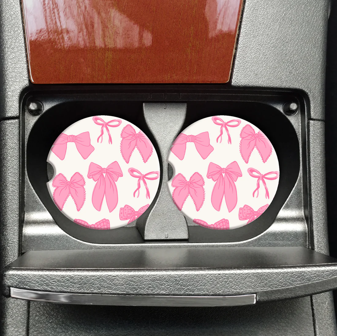 Pink Bow Car Coasters