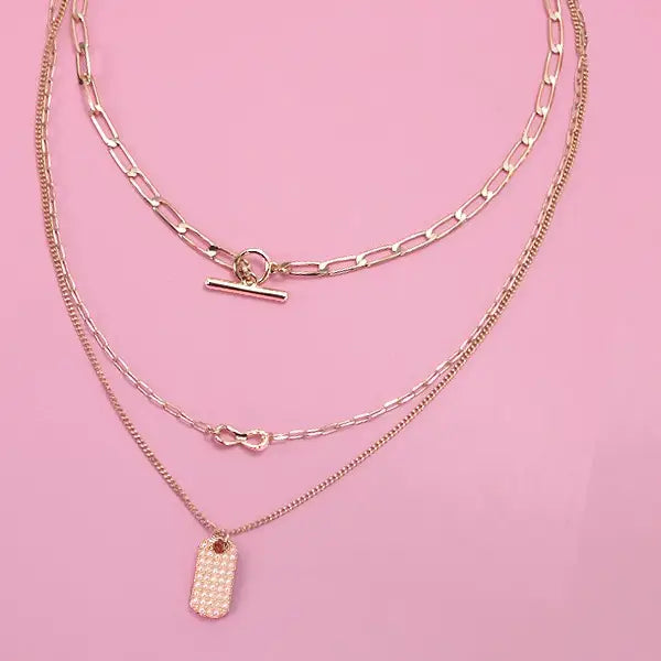 Infinity Pearl Dog Tag Multi Layer Necklace