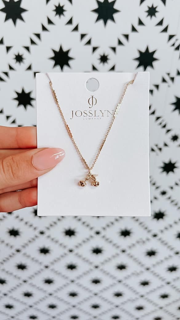 Gold Mini Cherry Charm Necklace