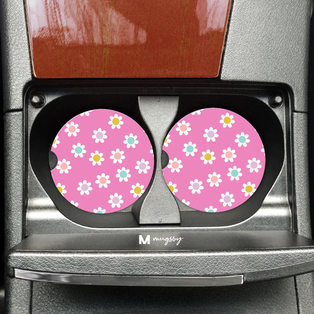 Flower Power Pink Car Coasters