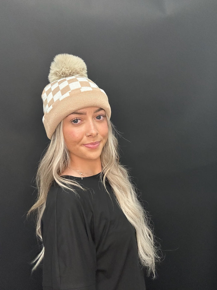 Checkered Pom Beanie