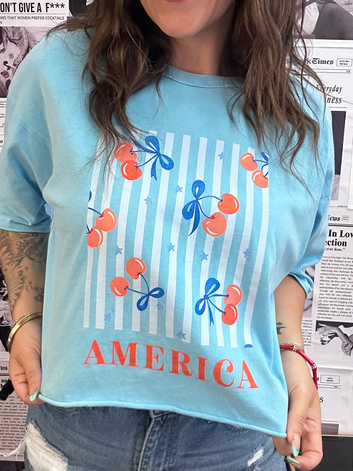 America Cherries Crop Graphic Tee