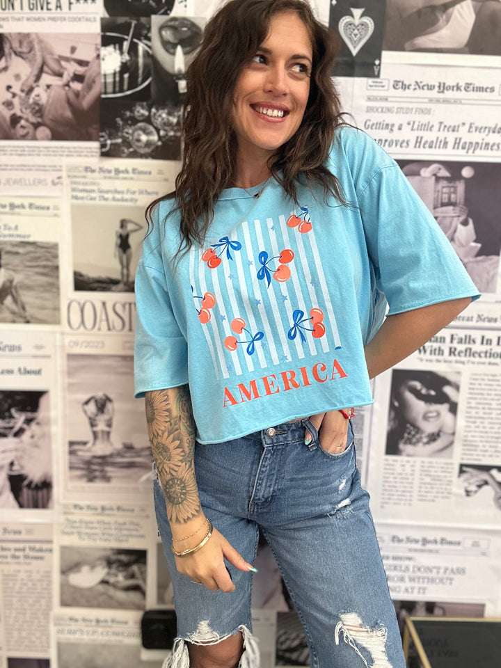 America Cherries Crop Graphic Tee