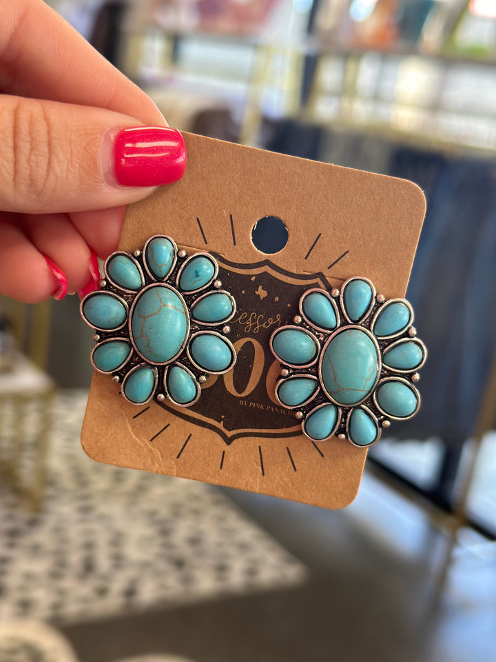 Turquoise Concho Stud Earrings