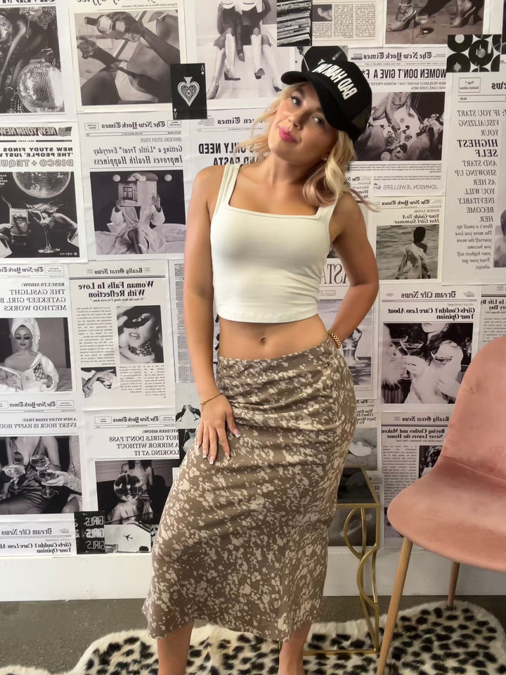 Mocha Print Satin Skirt