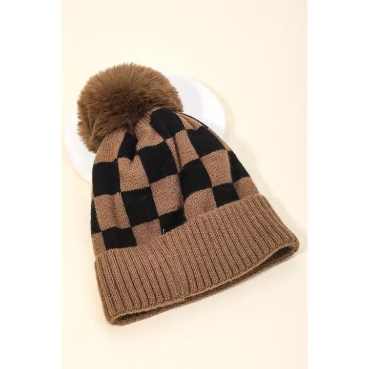 The Checkered Pattern Pom Beanie