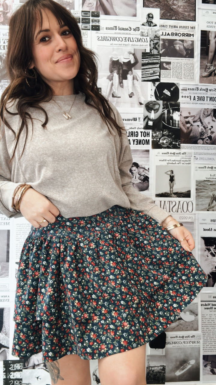 Run Wildflower Navy Skirt