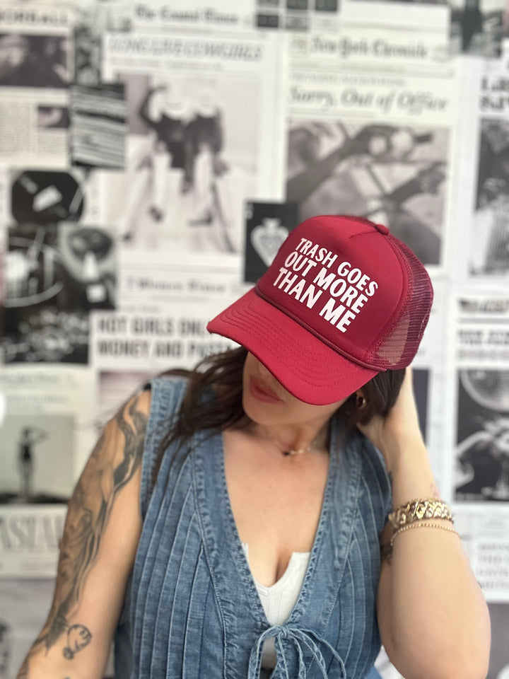 Trash Goes Out More Than Me Trucker Hat