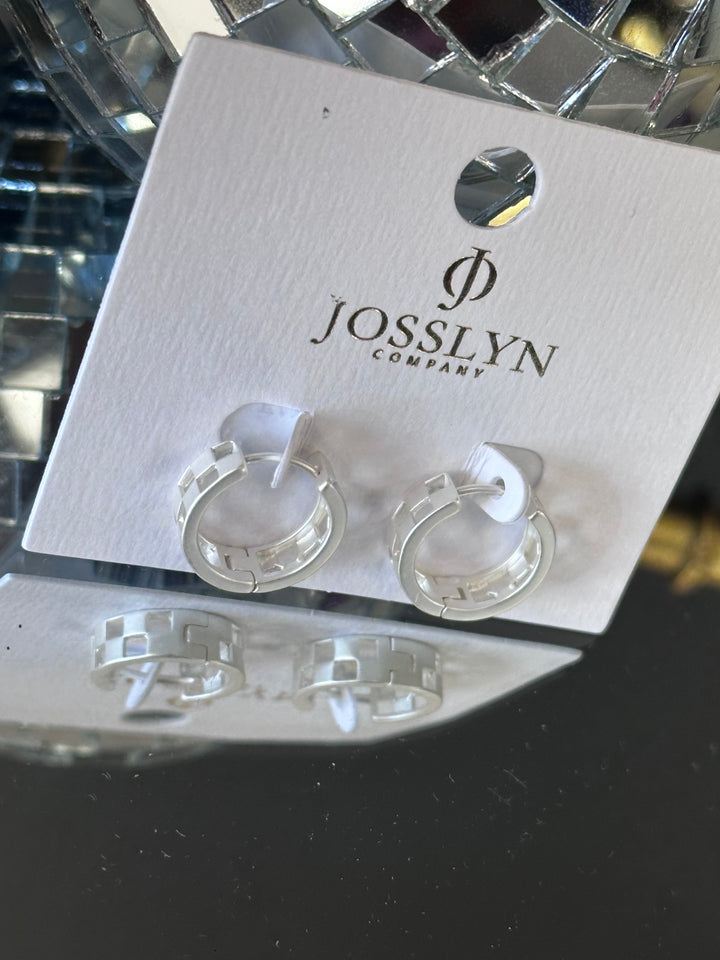 Silver Matte Checker Huggie Earring