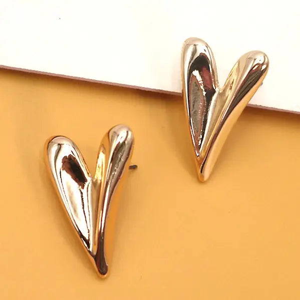 Gold Heart Design Stud Earrings