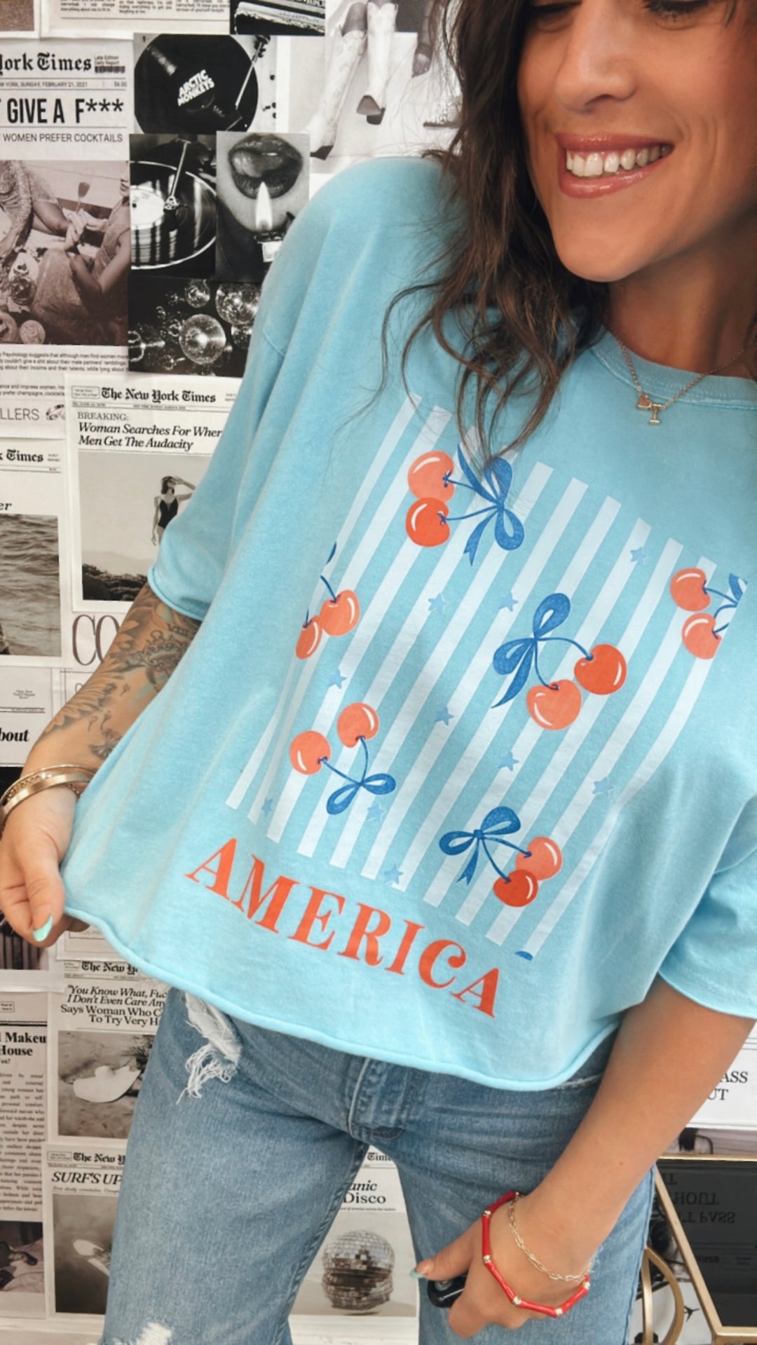 America Cherries Crop Graphic Tee