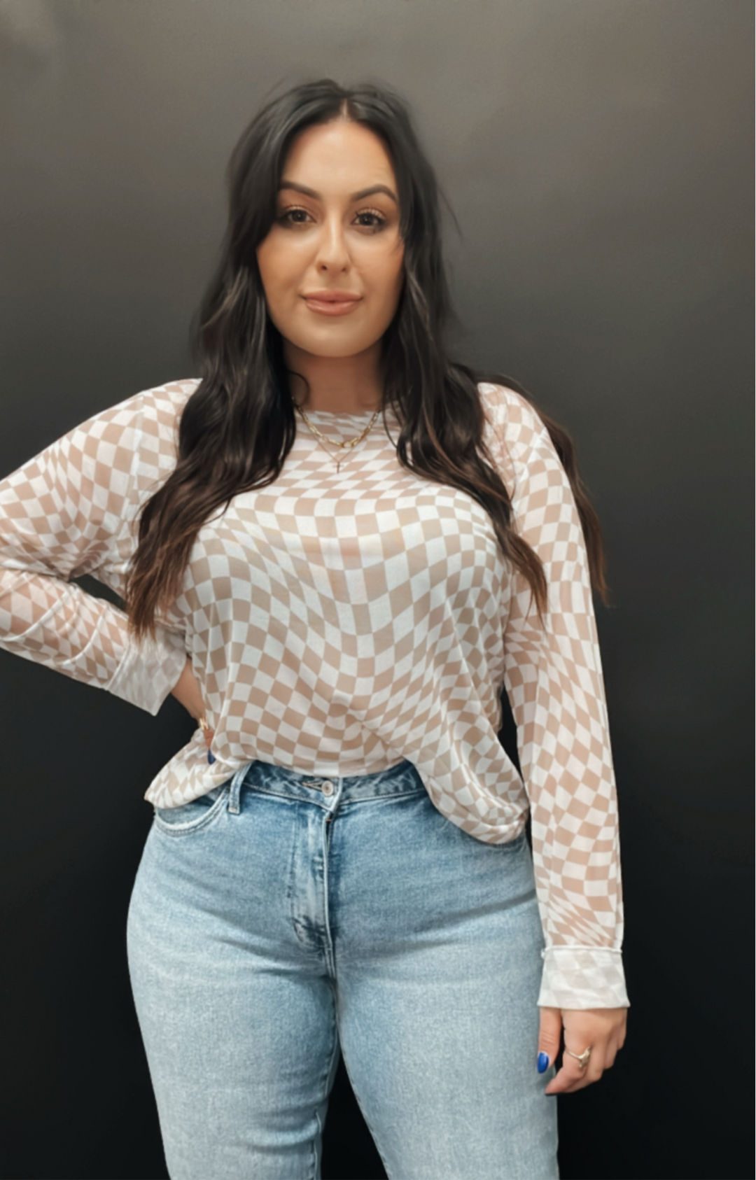 Checker Board Long Sleeve Top