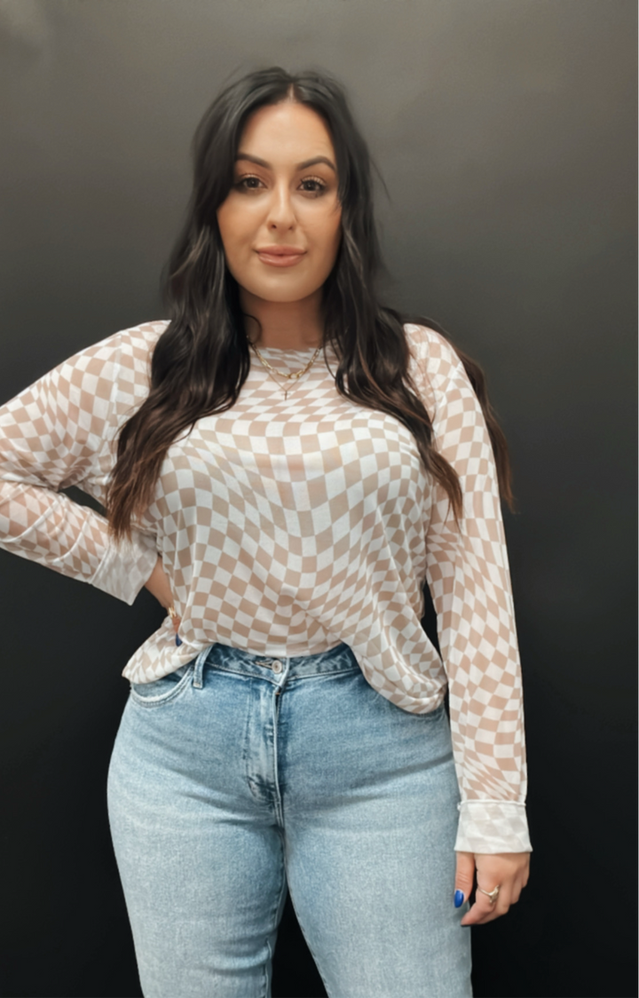 Checker Board Long Sleeve Top
