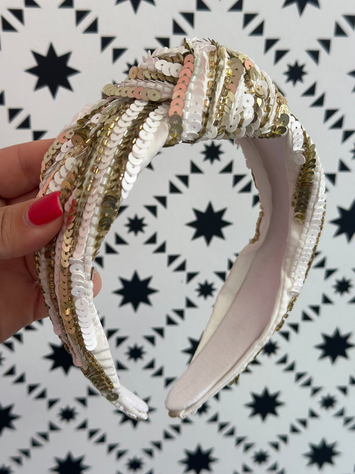 Gold And White Sequin Headband