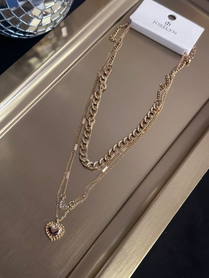 Multi Layer Heart Rhinestone Necklace