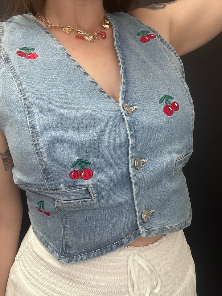 Cherry Denim Vest