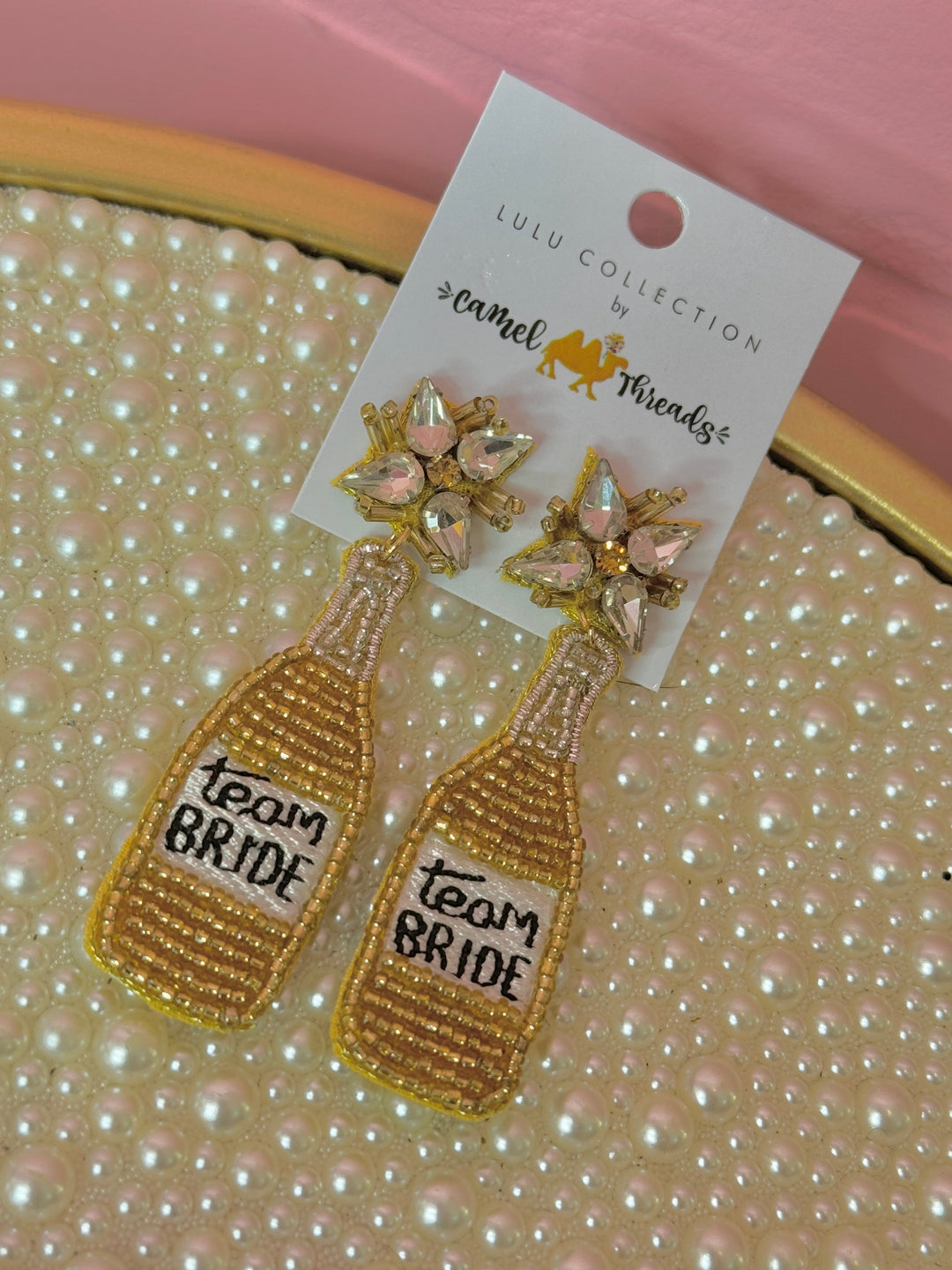 Team Bride Champagne Beaded Earrings