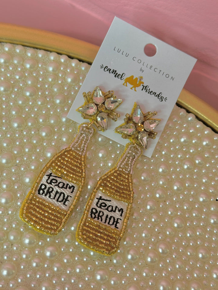 Team Bride Champagne Beaded Earrings