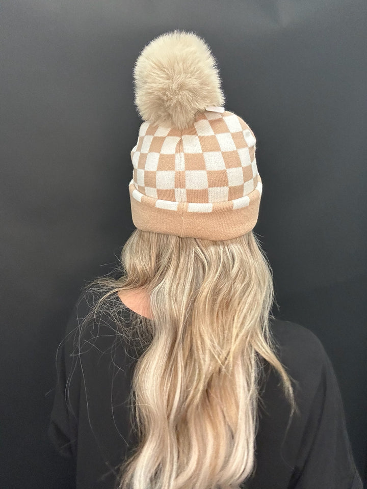 Checkered Pom Beanie