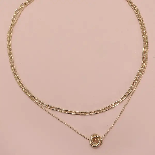 Gold Floral Bud Double Layer Necklace
