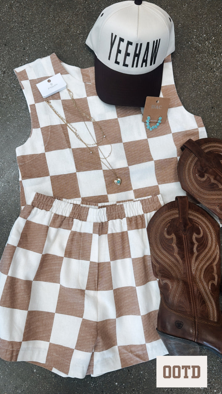 The Sundown Checkered Linen Shorts