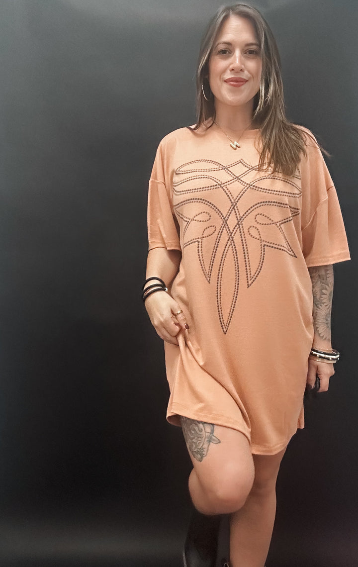 Western Boots Stitch Tshirt Dress
