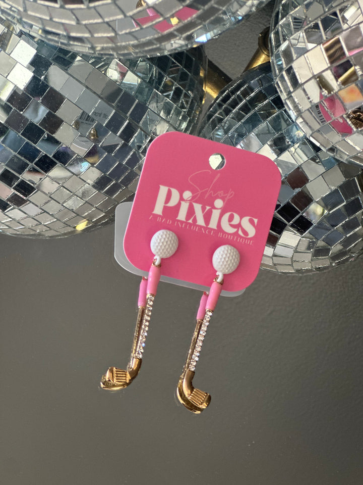 Golf Iron and Ball Glitter Earrings