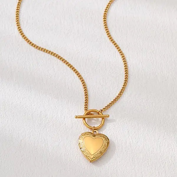 18K Stainless Steel Heart Locket Necklace