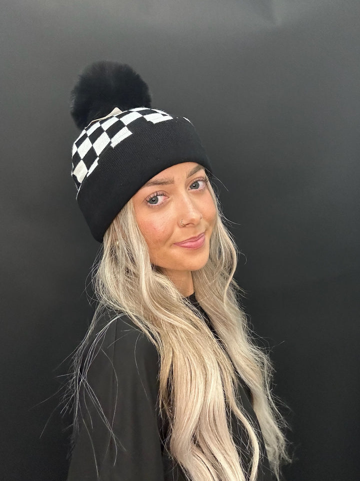 Checkered Pom Beanie