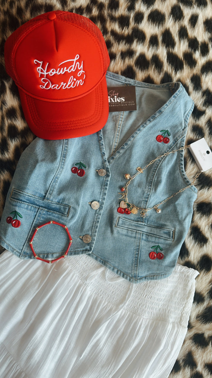 Cherry Denim Vest