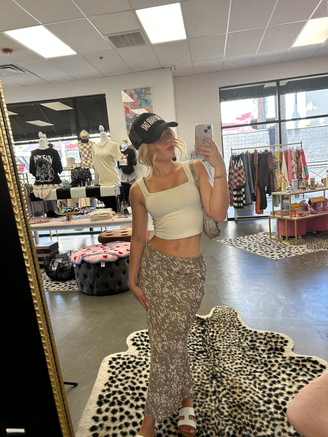 Mocha Print Satin Skirt