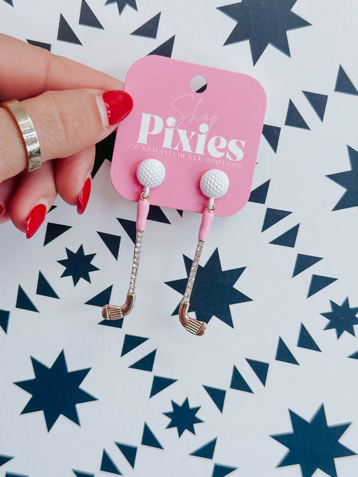 Golf Iron and Ball Glitter Earrings