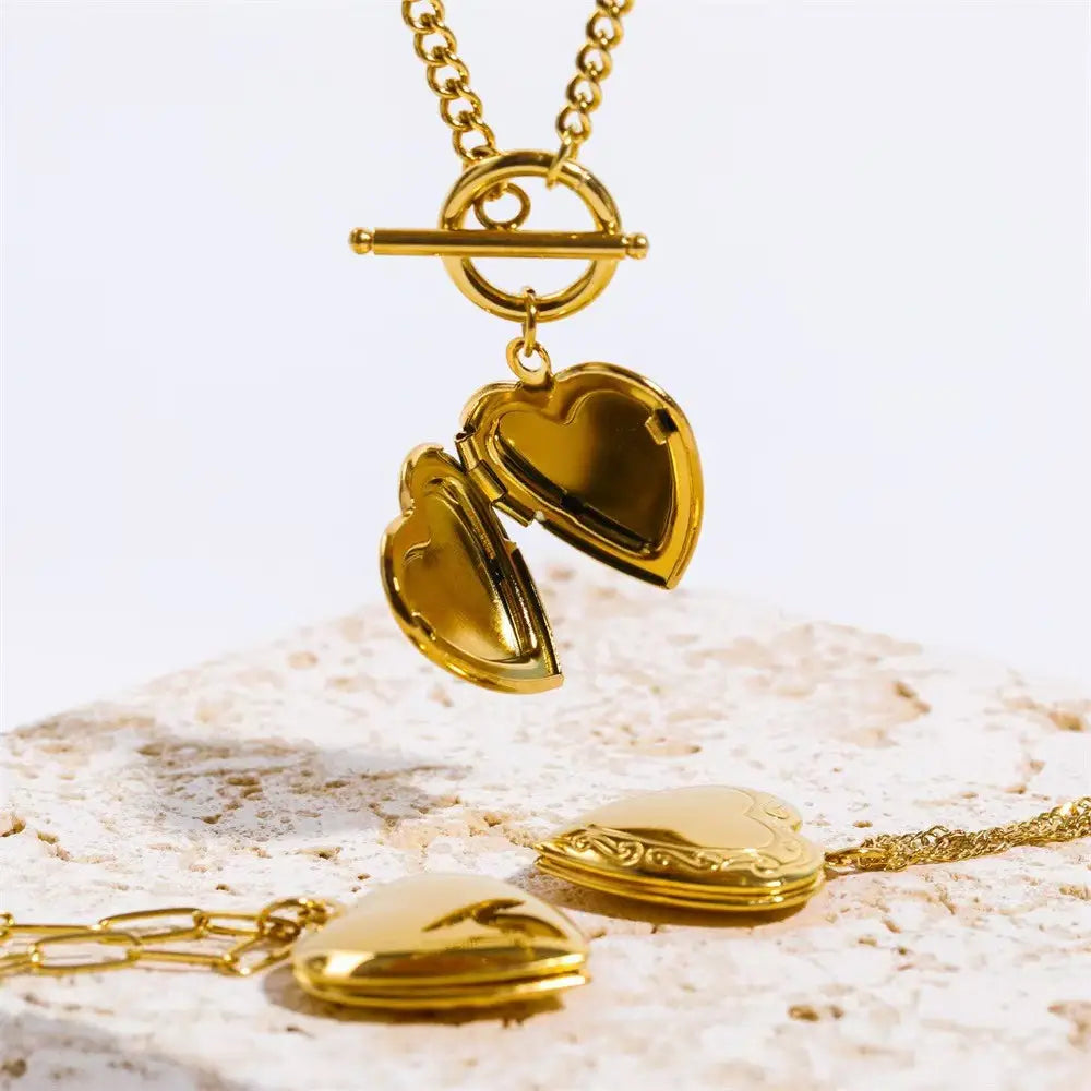 18K Stainless Steel Heart Locket Necklace