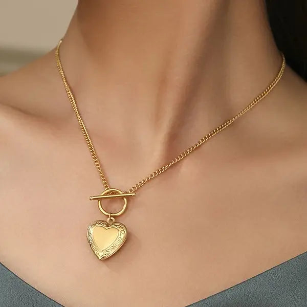 18K Stainless Steel Heart Locket Necklace