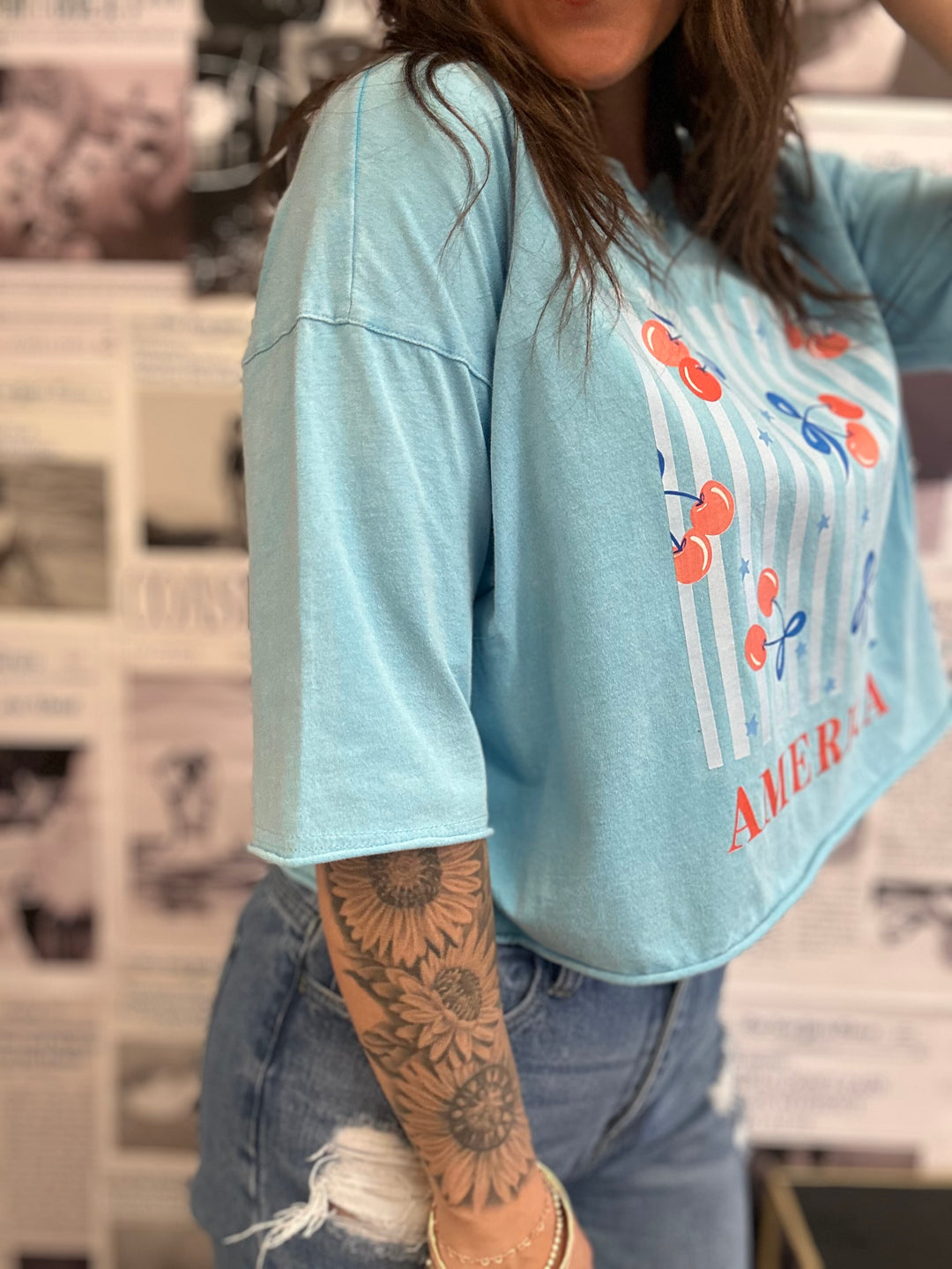 America Cherries Crop Graphic Tee