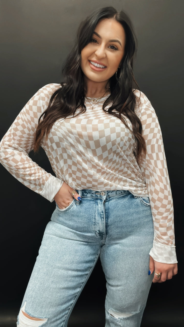 Checker Board Long Sleeve Top