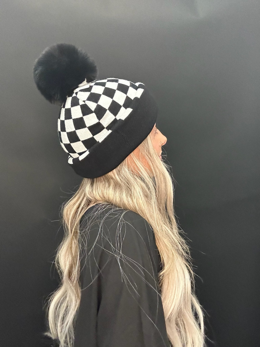 Checkered Pom Beanie