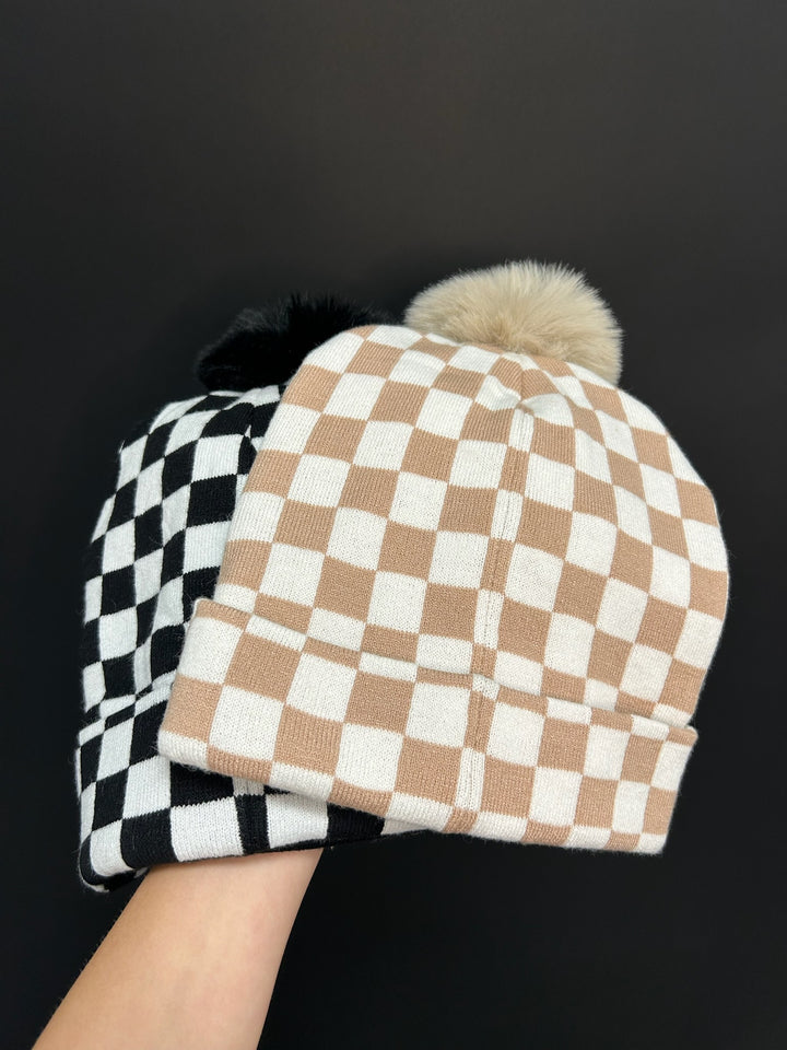 Checkered Pom Beanie