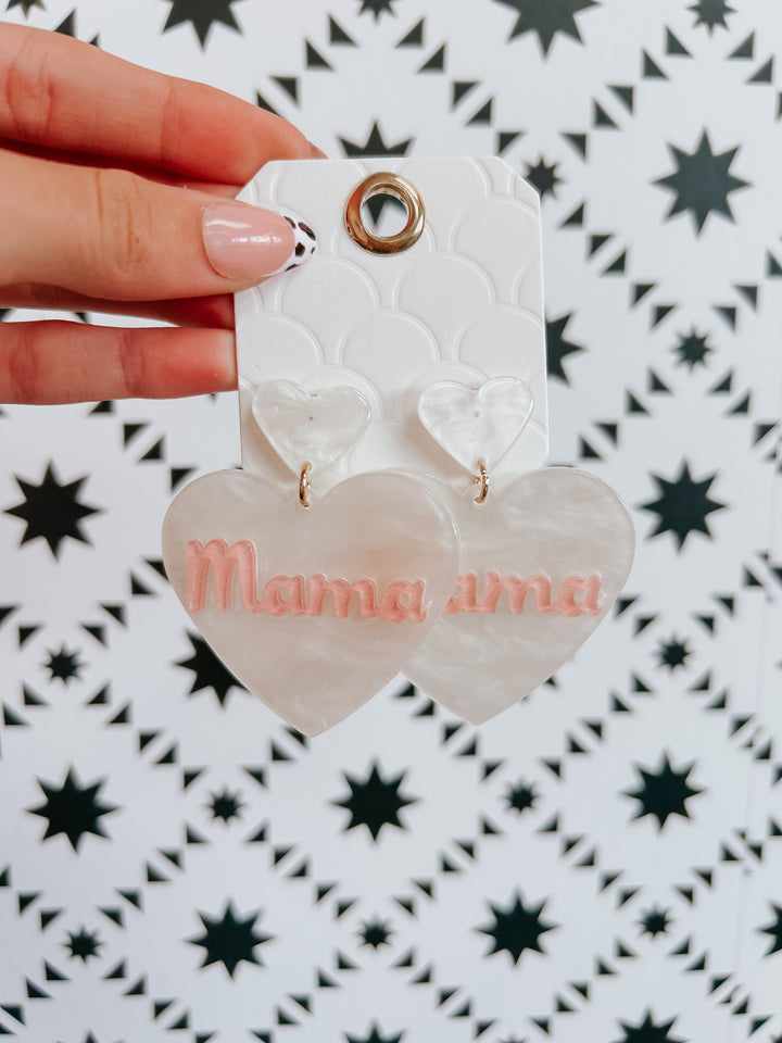 Mama Acrylic Heart Earrings