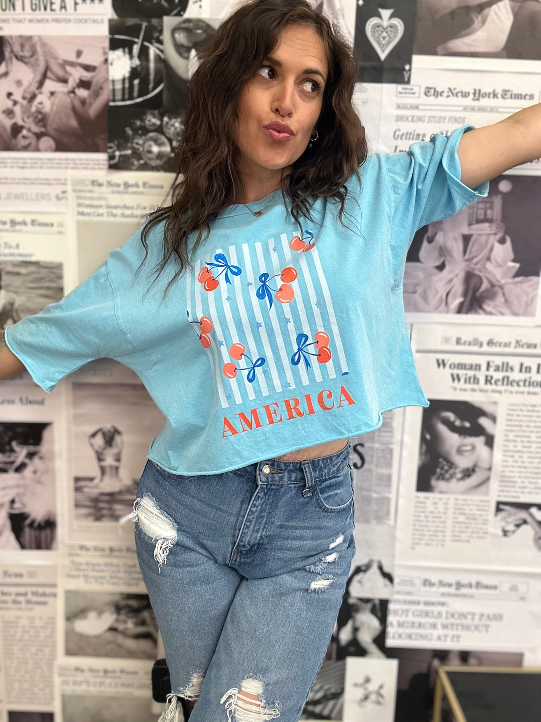 America Cherries Crop Graphic Tee