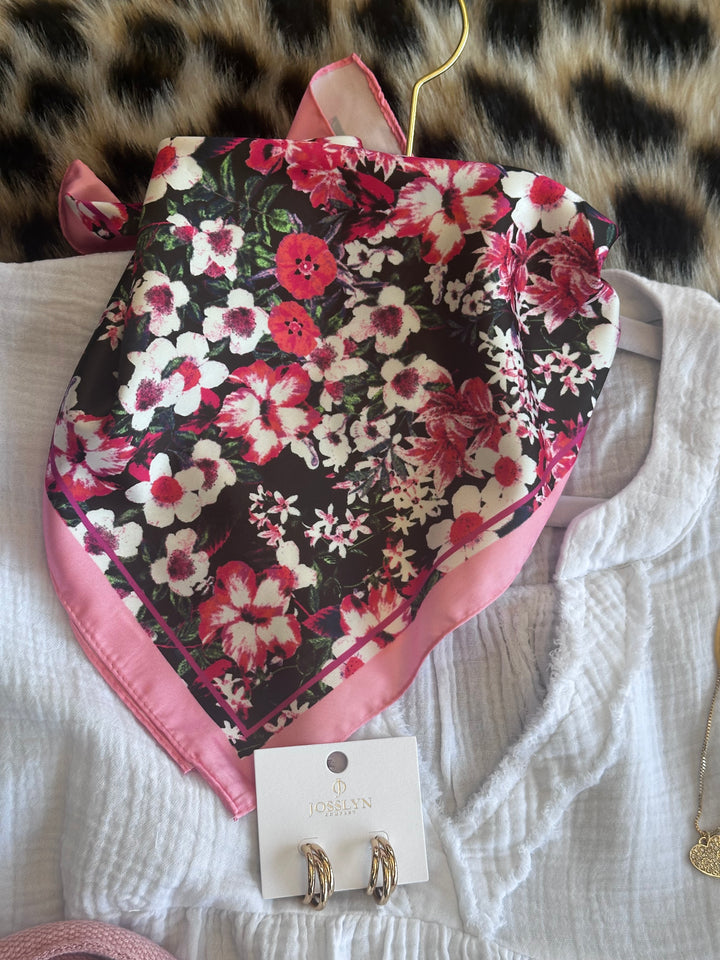 Flower Print Silky Feeling Bandana Scarf