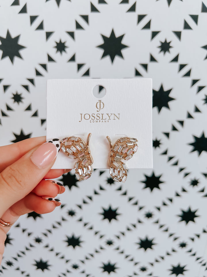 Butterfly Baguette Rhinestone Earrings