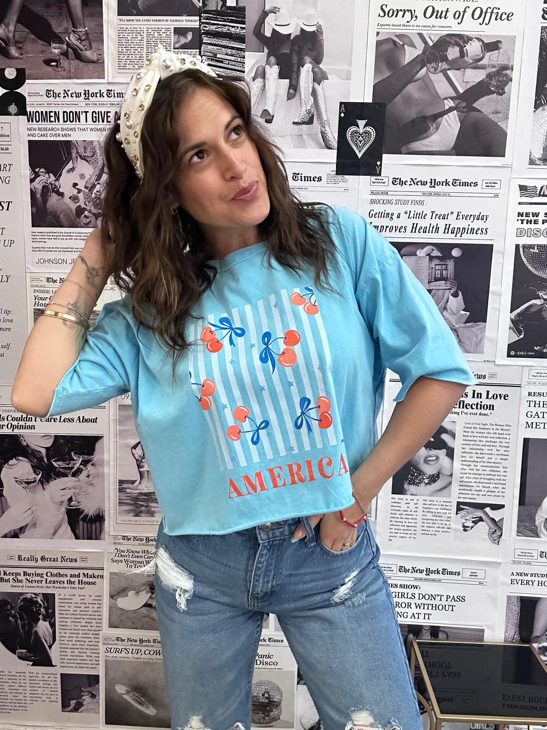 America Cherries Crop Graphic Tee