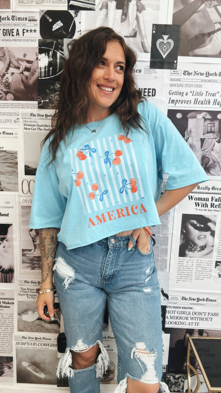 America Cherries Crop Graphic Tee