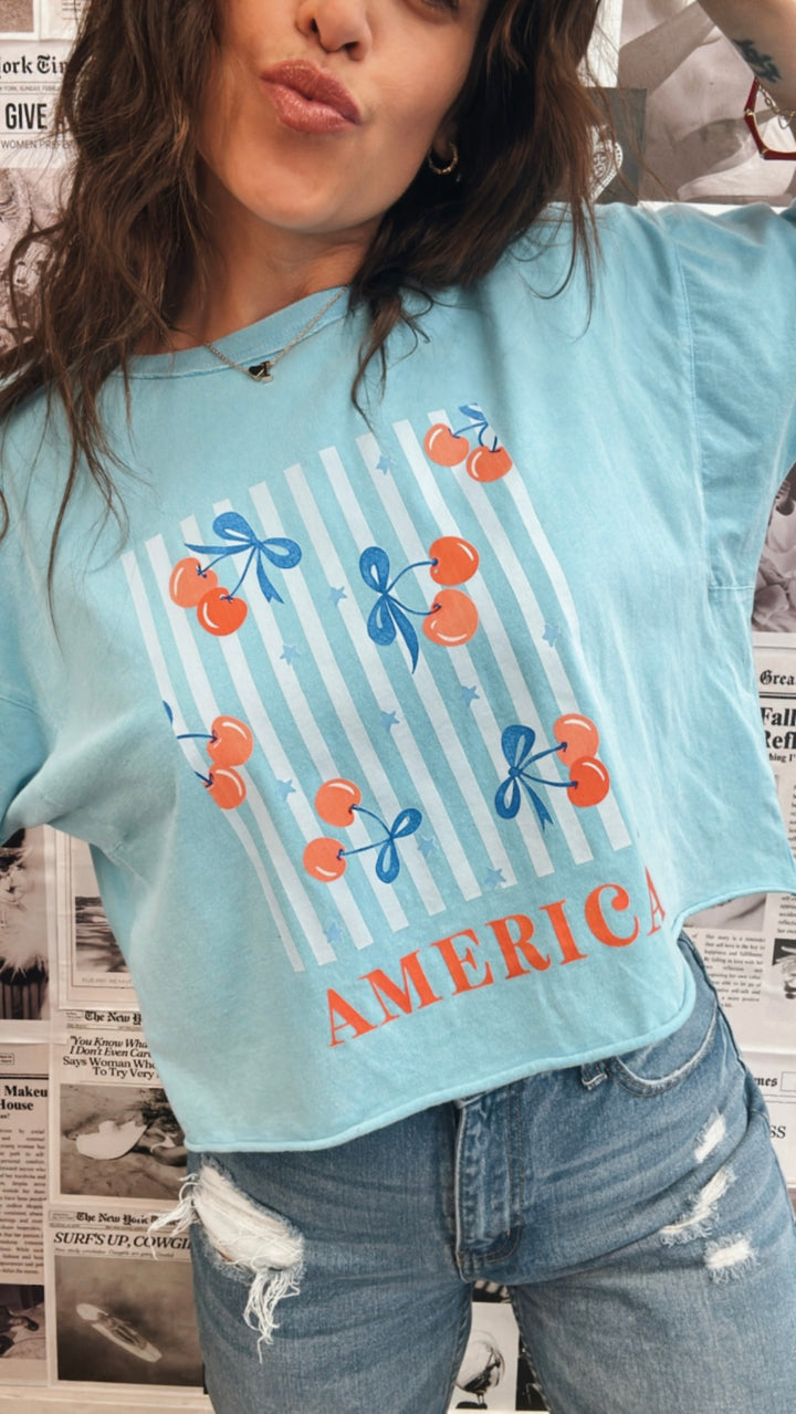 America Cherries Crop Graphic Tee
