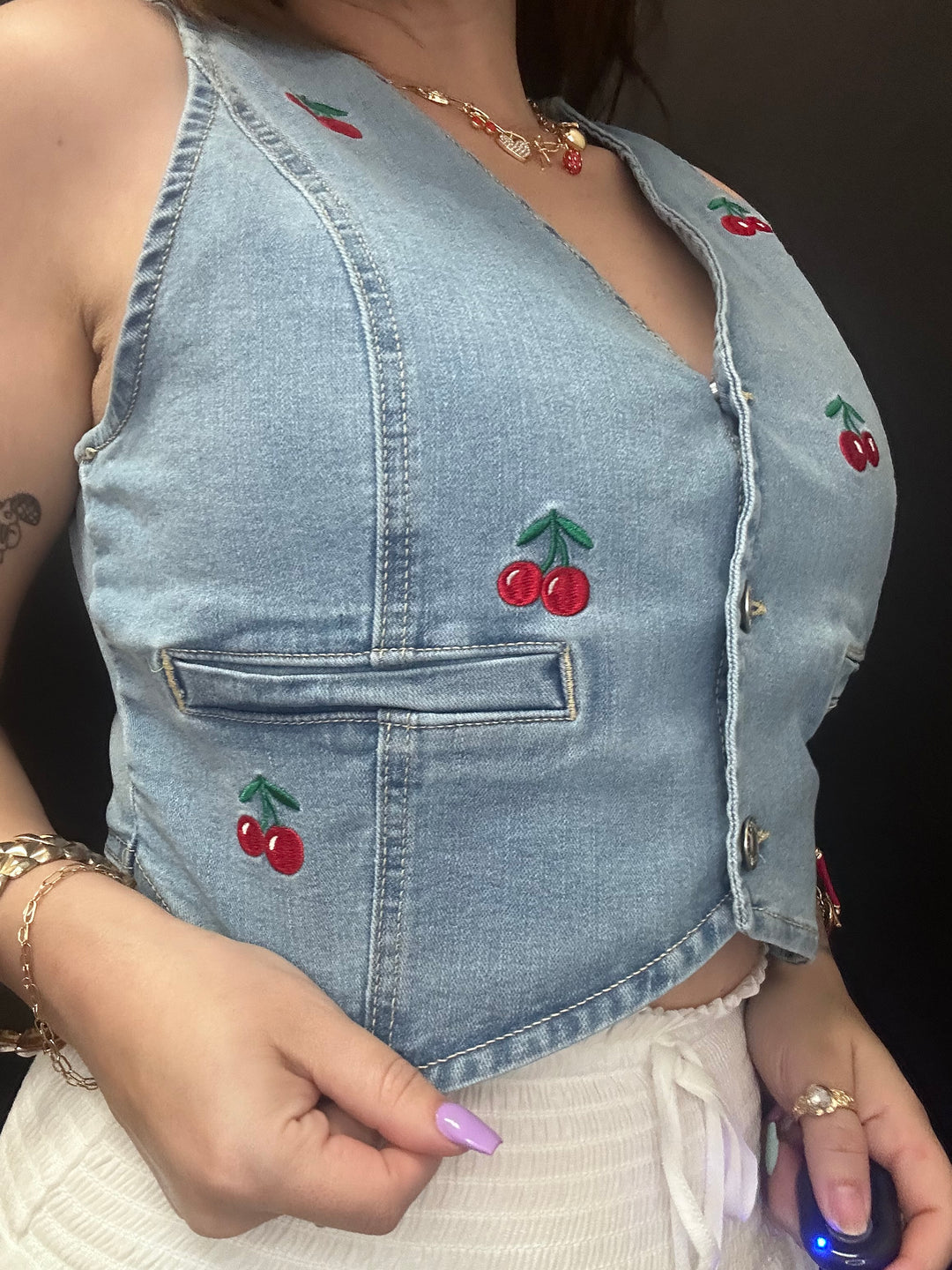 Cherry Denim Vest