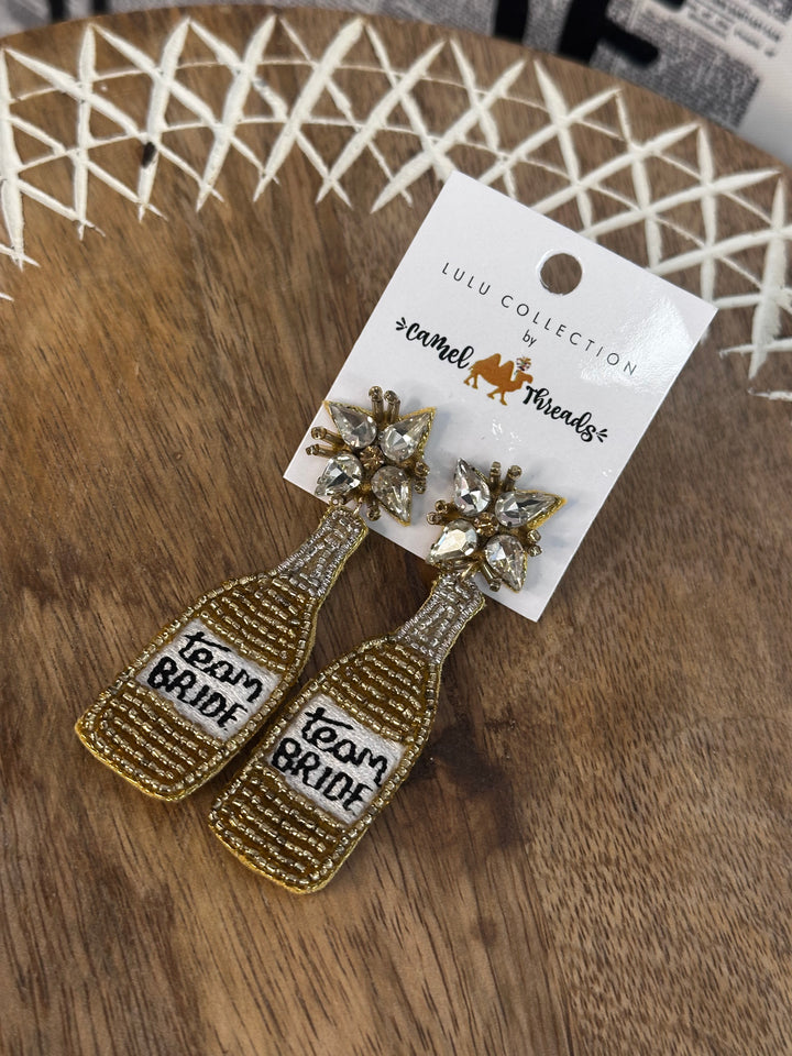 Team Bride Champagne Beaded Earrings